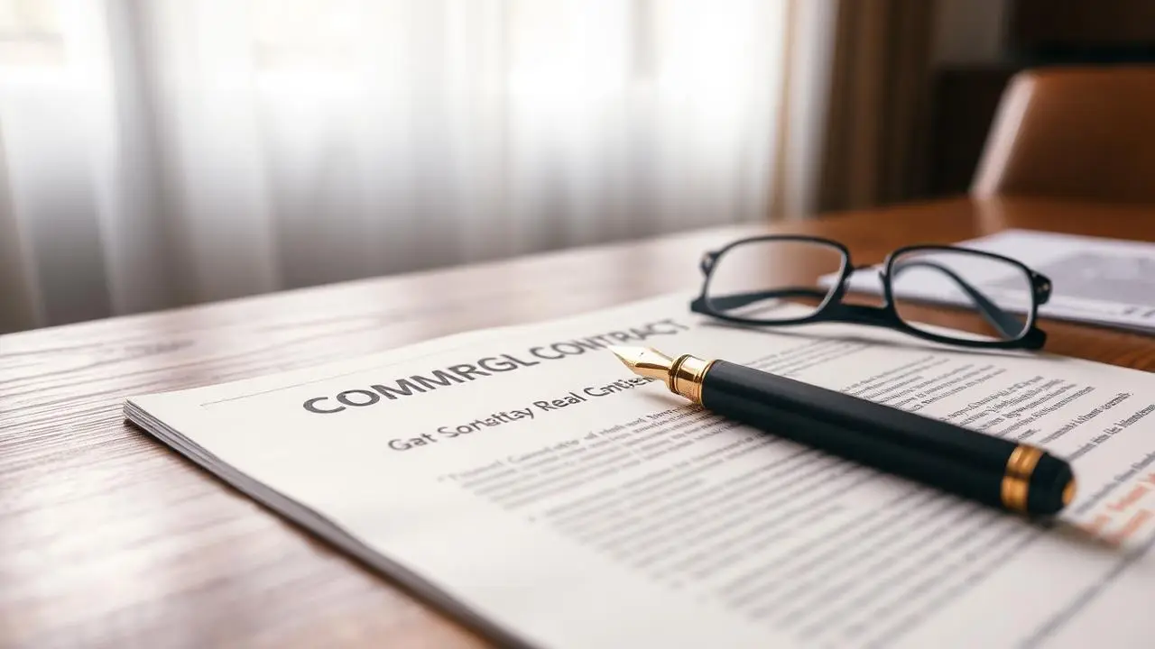 Contract on a meeting table with a pen and reading glasses